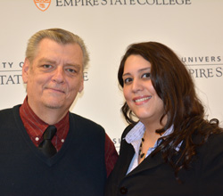 Sandra Barkevich, a 2014 recipient of the Chancellor’s Award for Student Excellence, smiles as her proud father Richard Cassarini looks on. Photo/Empire State College