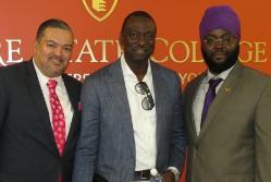 Left to right are: student Larry Johnson, president of the college's Black Male Initiative, Yusef Salaam and student Omar Richards, vice president of the Black Male Initiative. Photo/David Fullard