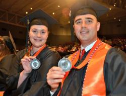 Student speakers Christina Gugliero and Michael Contario at the 2017 commencement event on Long Island