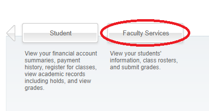 Location of the faculty services button in Self-Service Banner