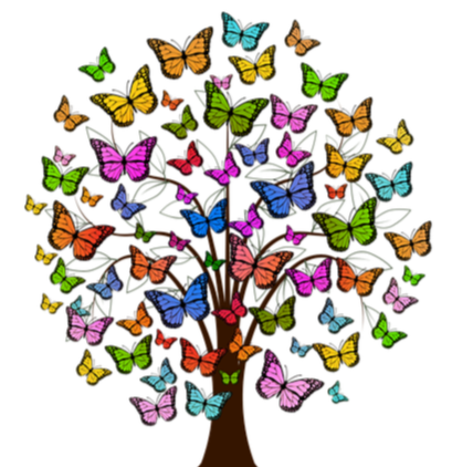 illustration of a tree with butterflies for leaves.