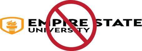 Empire State University logo with line crossing out wrong proportions