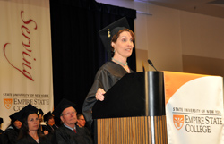 Rachel Spaulding, student speaker at the Center for Distance Learning graduation, discussed the benefits of flexible learning options.
