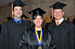 Northeast Center student speakers Donald Ellis, Lisa Michaels and Dennis Kramer share a smile right before the 2013 graduation.