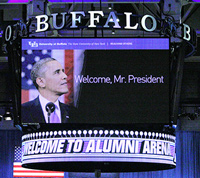 President Obama on overhead display
