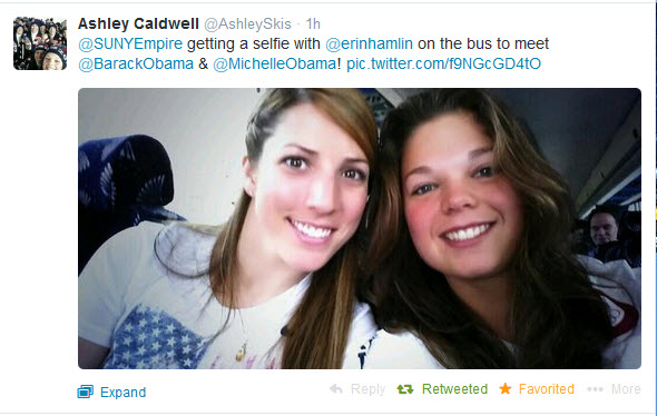 Ashley Caldwell '14 tweeted the college a selfie with fellow alumna Erin Hamlin '11 on their way to the White House as members of the U.S. Olympic Team