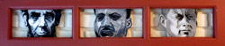 James Napoleon ’97, has created a three-window panel, “Abraham, Martin, and John,” that honors three champions of the civil rights movement: Martin Luther King, Jr. and U.S. presidents Abraham Lincoln and John Kennedy. Image supplied by the artist.