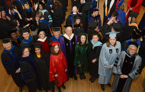 ESC faculty and staff during robing at the Saratoga Springs City Hall prior to inauguration procession.