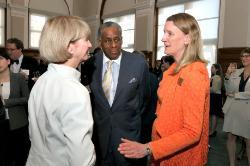 SUNY Chancellor-elect Kristina Johnson, Board of Trustees Chairman H. Carl McCall and SUNY Empire State College President Merodie Hancock.